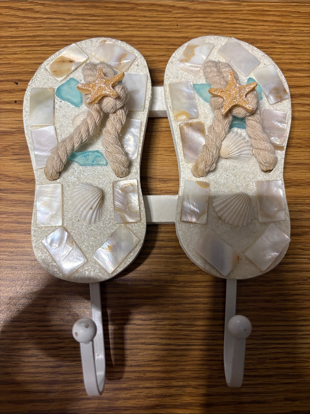 White Flip-Flop Wall Hook with shell detail and Double Hooks